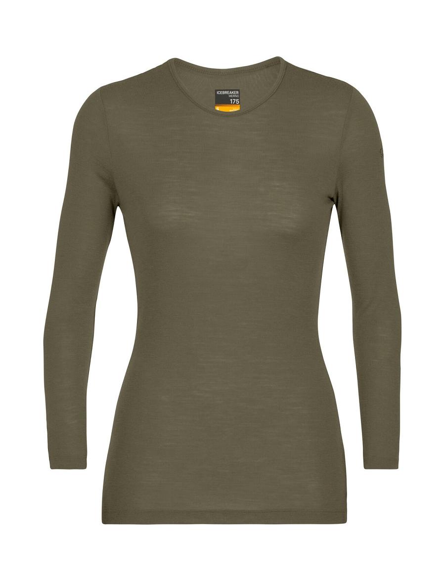 Icebreaker Merino 175 Everyday Long Sleeve Crewe Thermal Top Női Base Layers Olivazöld | HU 1909ILHS